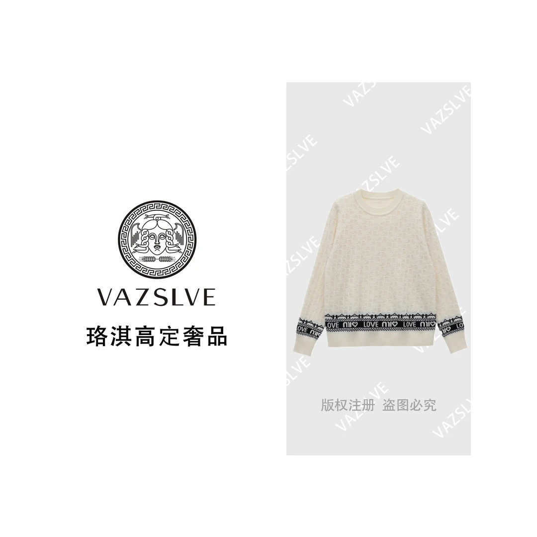 【VAZSLVE/珞淇高定】D字母钩花针织套头宽松百搭羊毛衫11071