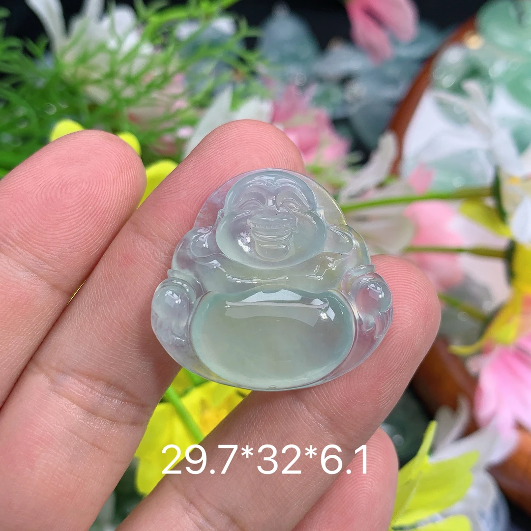 缅甸天然翡翠晴水绿佛公挂件米种老水足气质百搭精雕精美百搭时尚