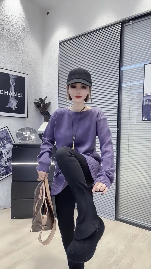 甜美风纯色针织衫女秋季新款慵懒气质百搭小众高级感减龄别致上衣