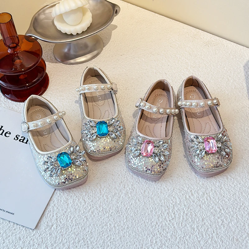 女童水晶公主鞋春秋2025新款女孩洋气水钻配礼服宝宝鞋子儿童单鞋