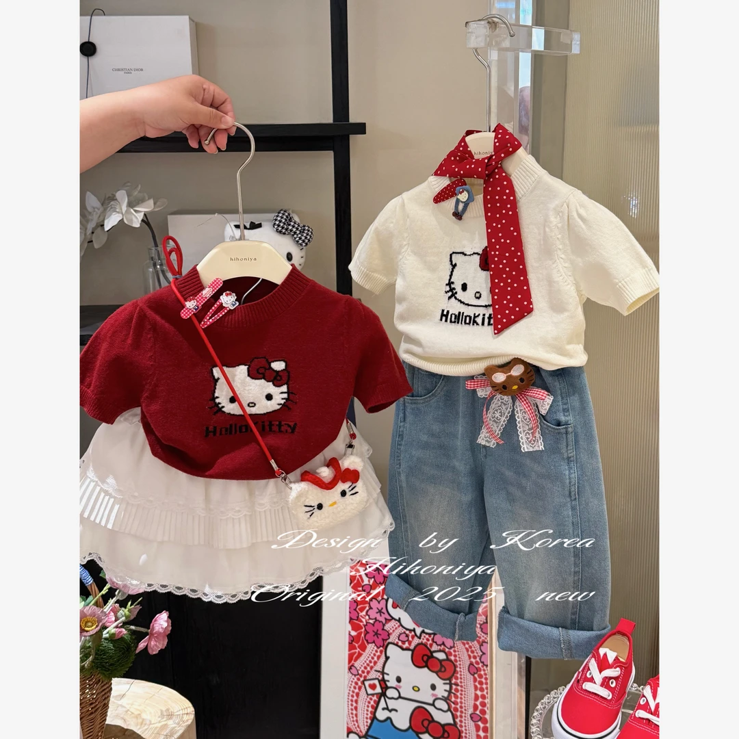 【小猫吐司】二Hihoniya~2025春季欧若风亲子可爱Kitty猫短袖毛衣