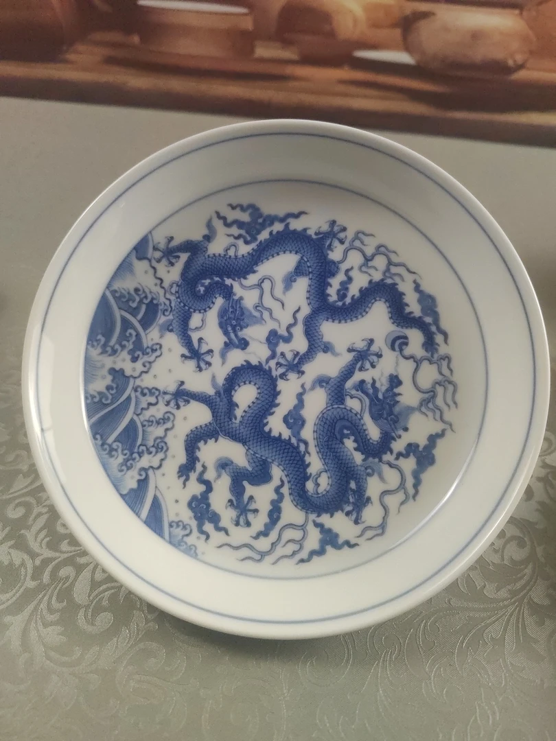 景德镇釉下彩高温双龙献瑞壶承