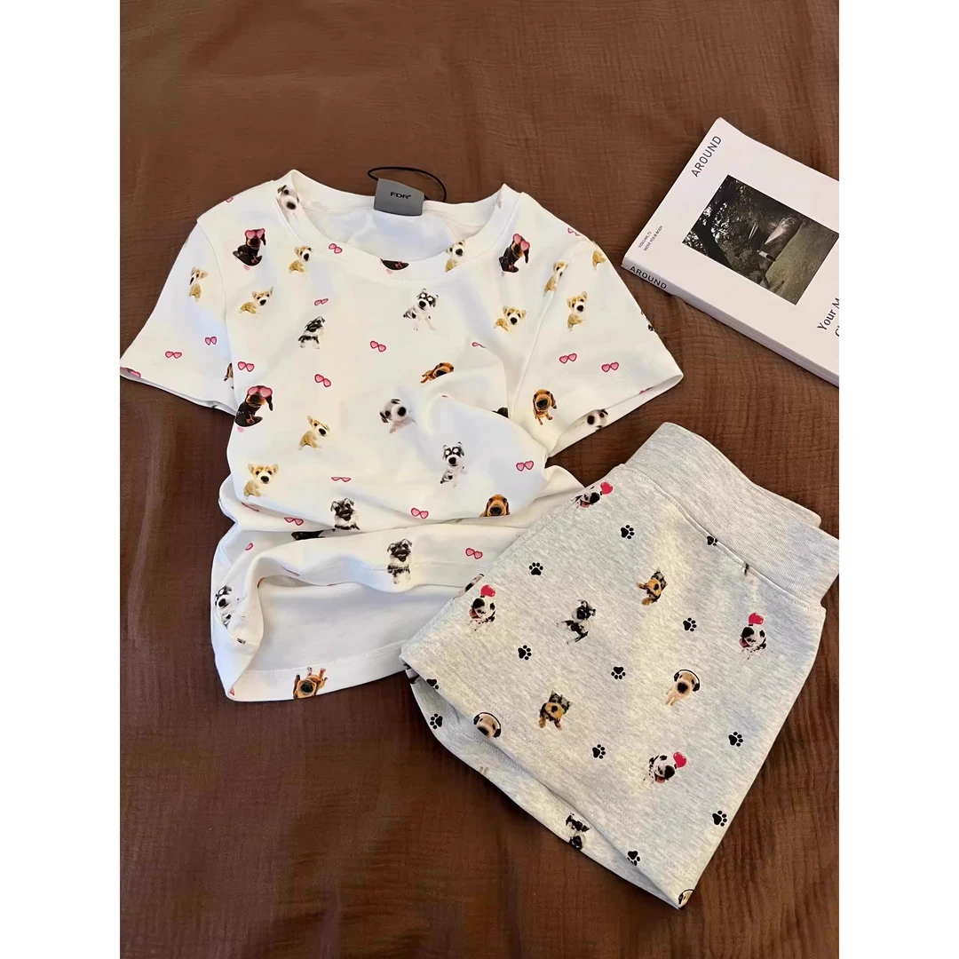 少女小众卡通印花短袖睡衣女夏季小个子家居服休闲T恤短裤两件套