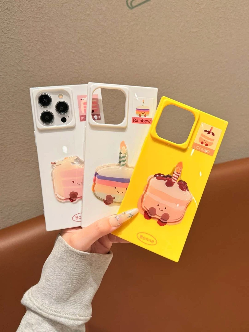 可爱方块蛋糕小公仔适用苹果16/15/14/13全包防摔手机壳