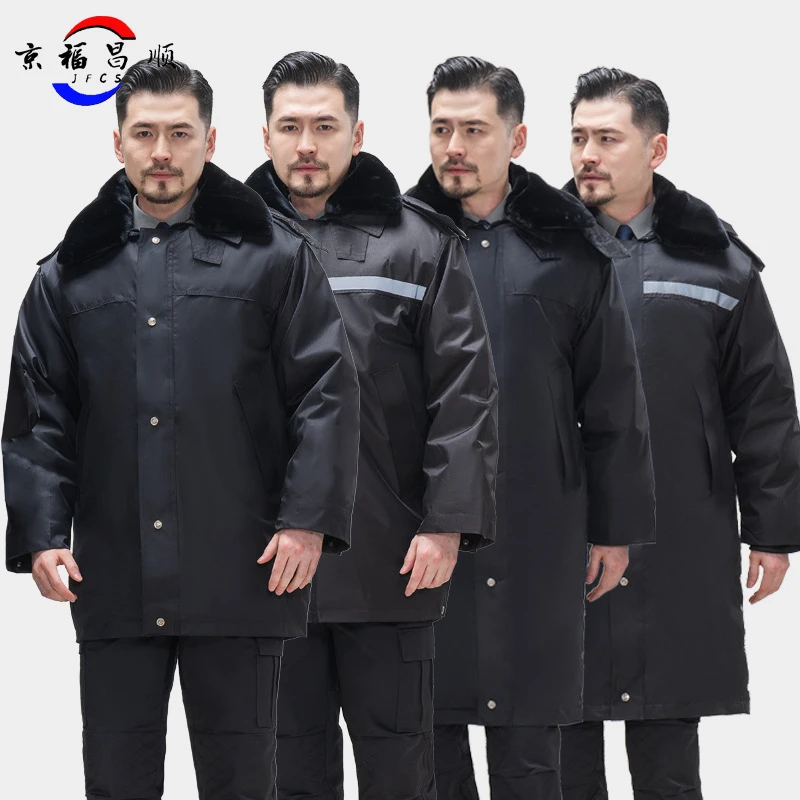 保安服工作服大衣冬服反光条劳保服小区物业防寒制服加厚棉衣棉袄
