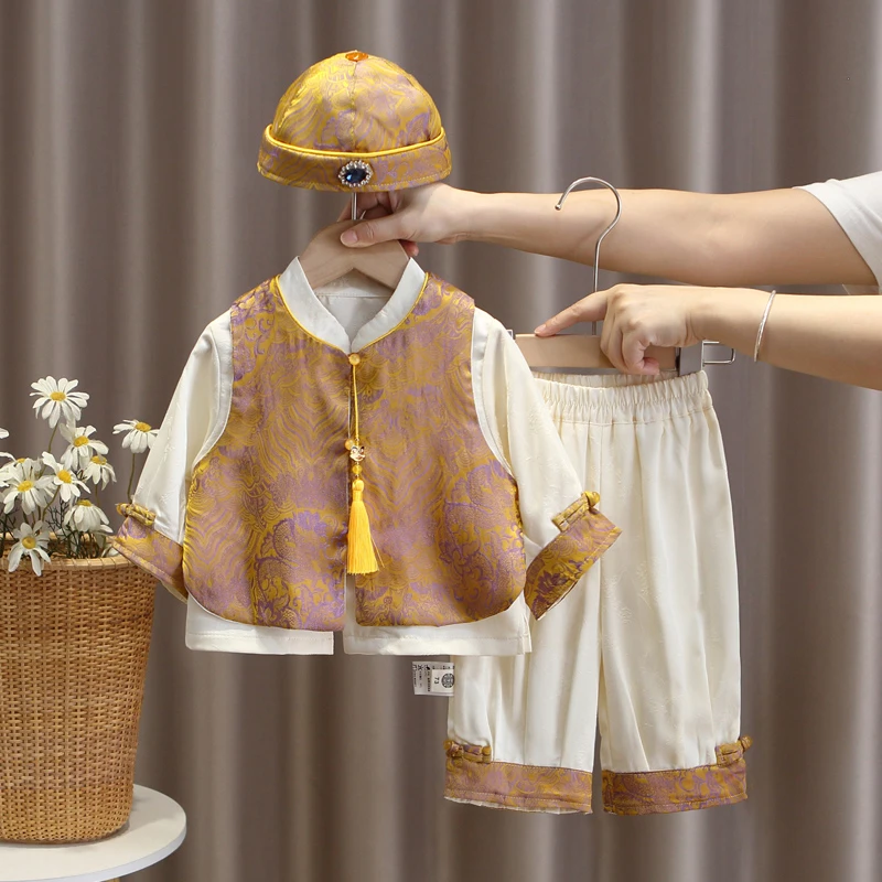 宝宝周岁礼服男童夏装儿童抓周衣服春男宝宝中式唐装婴儿汉服套装