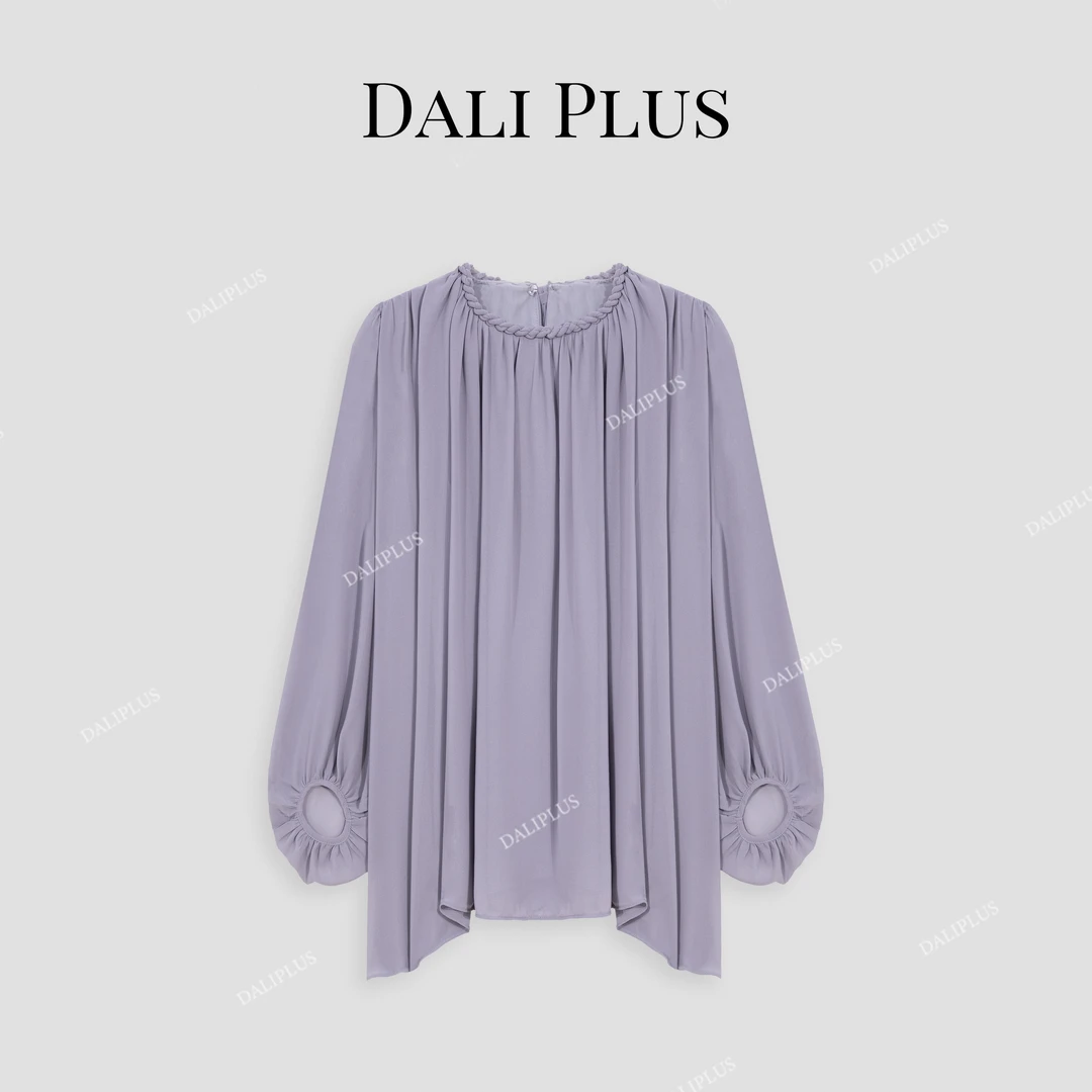 DALI PLUS圆领高级感松弛巨遮肉透气灯笼休闲长袖衬衫-D5MM2007-1