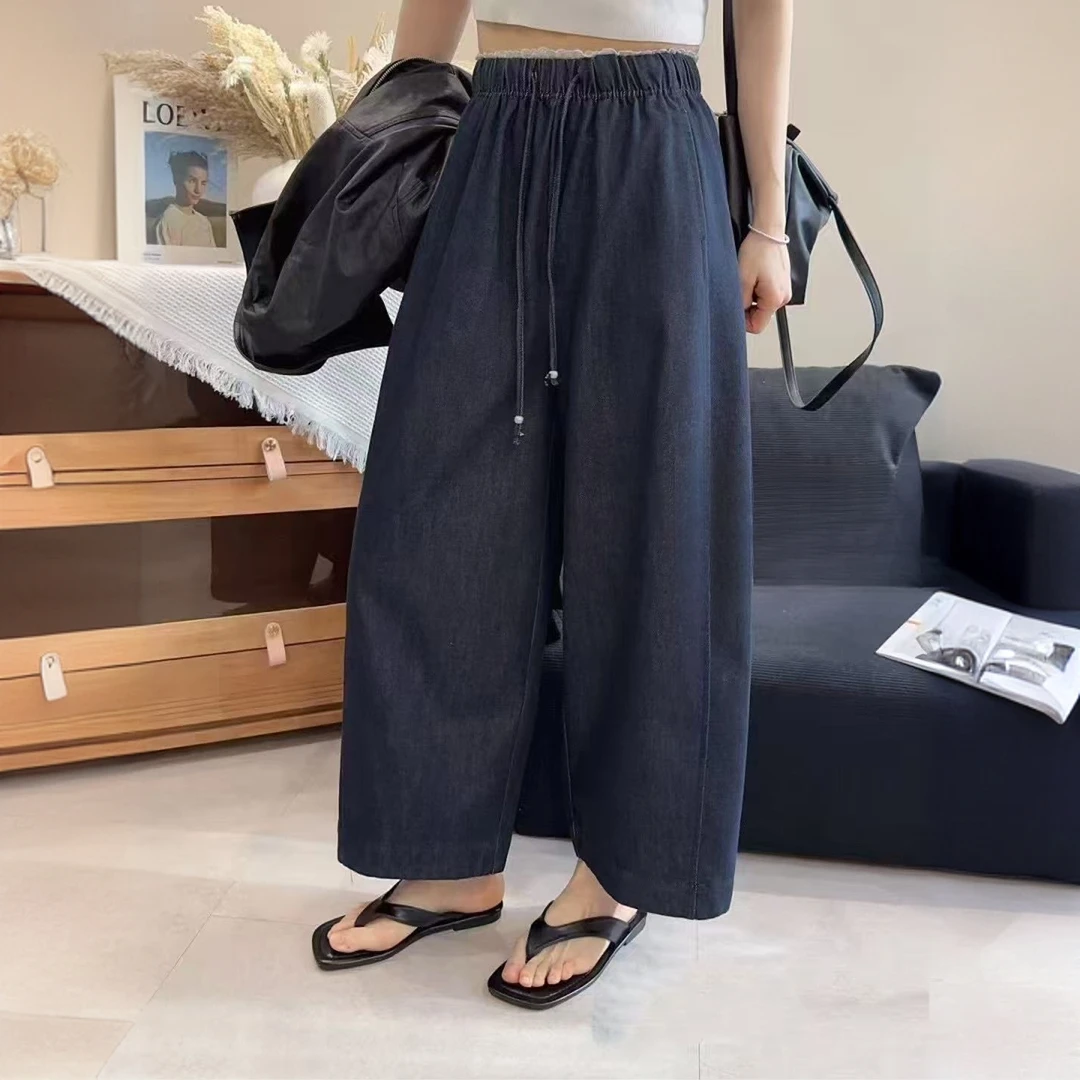 夏季宽松显瘦牛仔休闲裤女高腰直筒阔腿裤【欧阳柳家纺店】