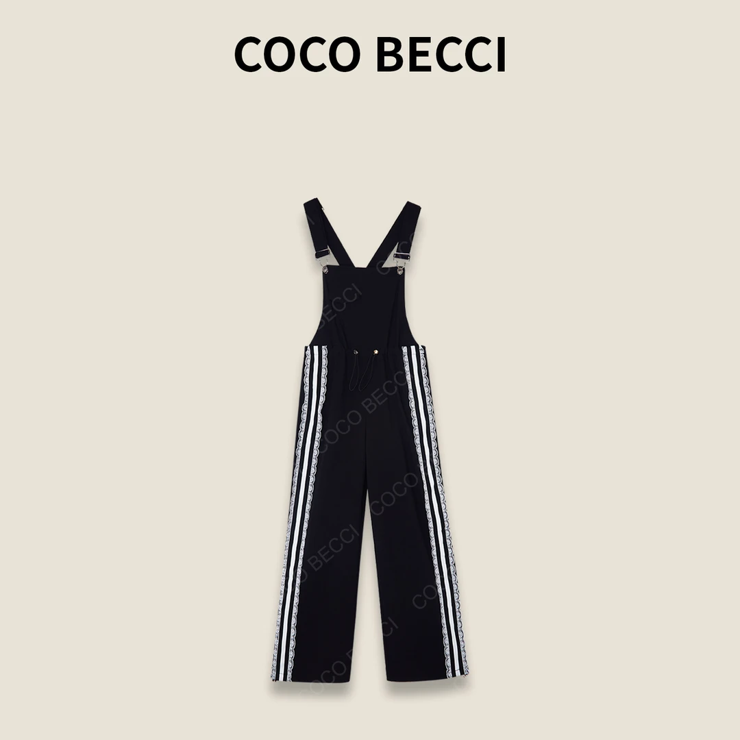 COCO BECCI【黑冰蕾背带】夏季新款时尚百搭休闲背带裤CFXYB265003