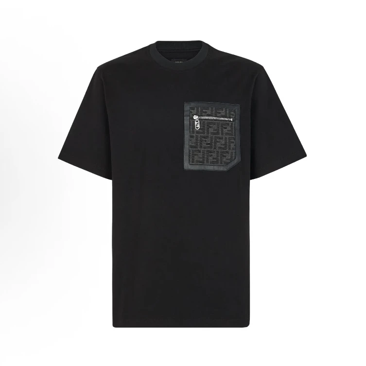 全新未使用 FENDI/芬迪 黑色满印老花logo口袋短袖T恤