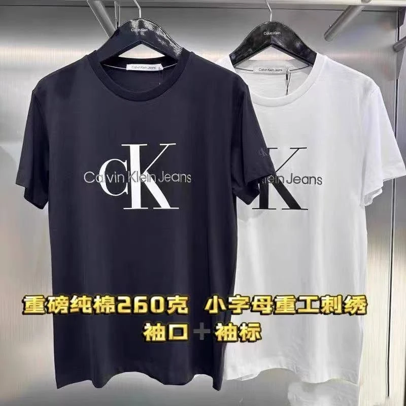 【官方正品】美国CK短袖t恤男女同款Jeans圆领后背浮雕喷绘男装半袖