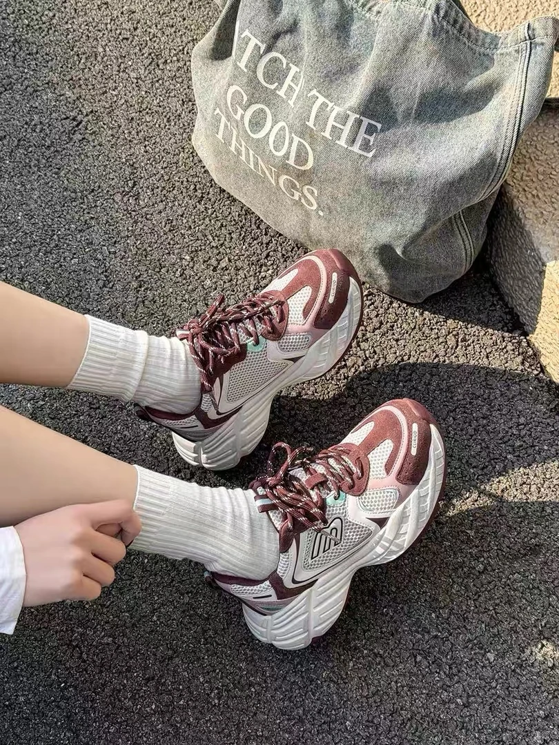 欧洲站爆款擦色双网老爹鞋超轻鞋底透气休闲鞋女