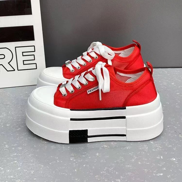 爆款增高7cm女款云朵厚底帆布鞋小白鞋女鞋低帮鞋子透气时尚百搭