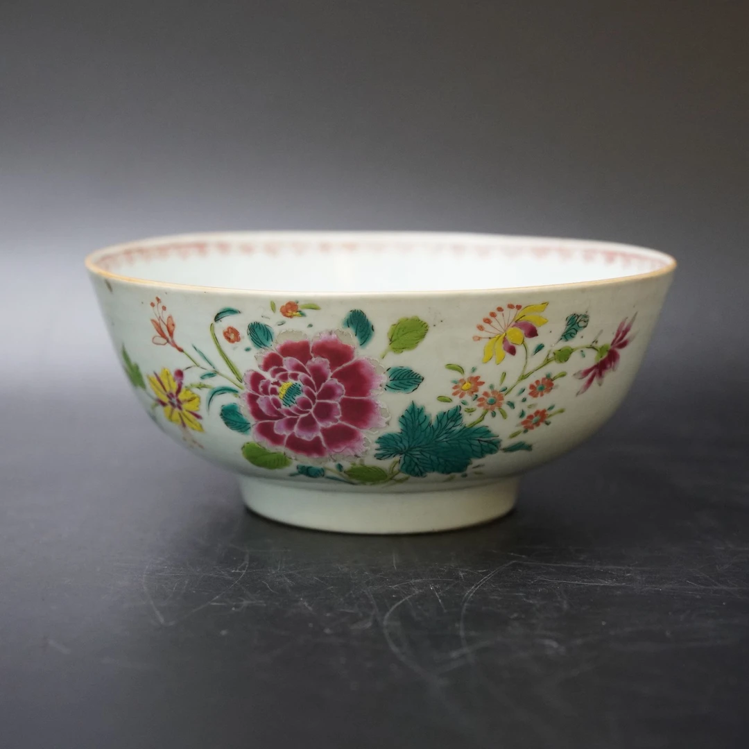 Lot.25090729清乾隆粉彩花卉纹碗 高：约8.4cm直径：约20.2cm