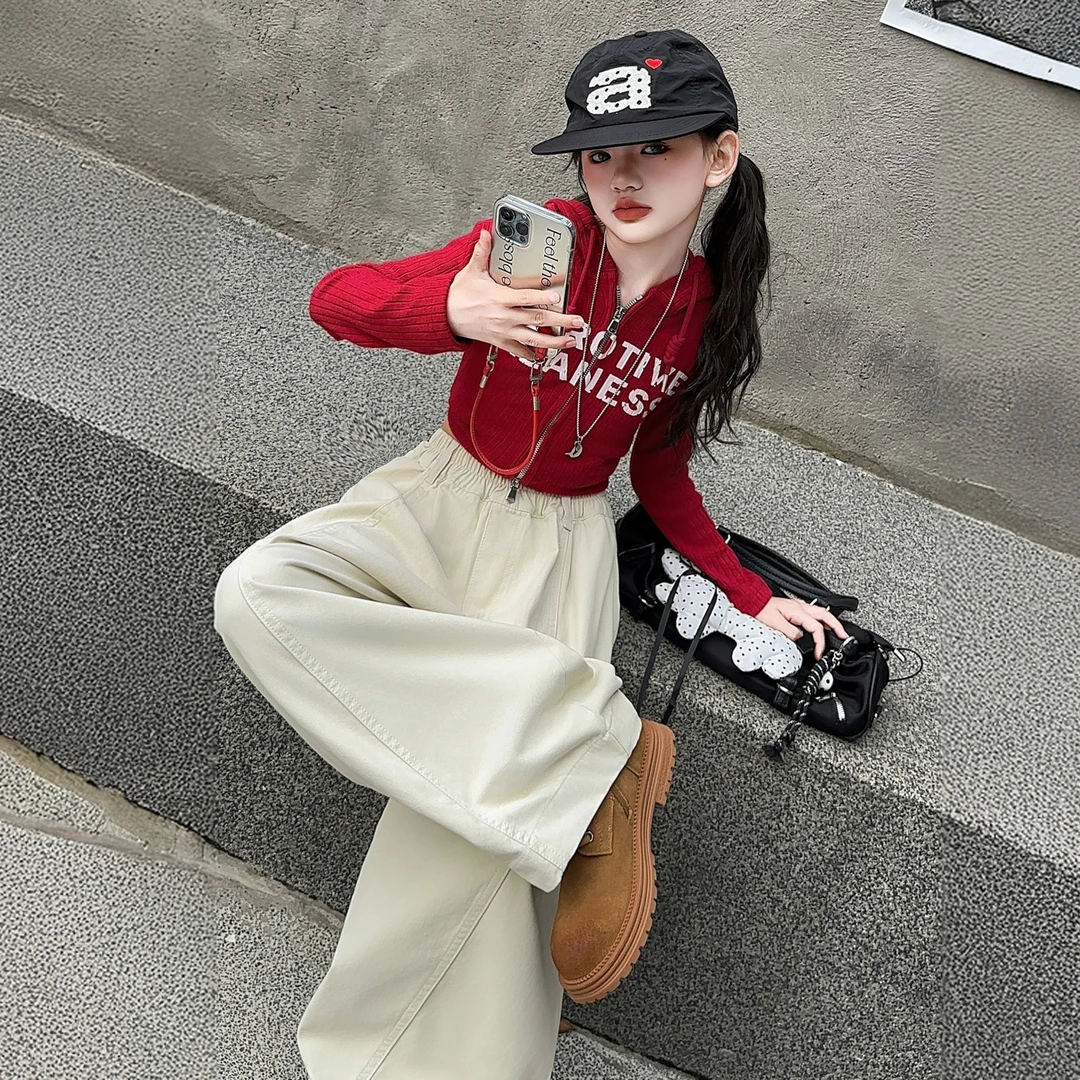 女童早秋穿搭套装2025新款女大童秋装多巴胺针织开衫儿童休闲裤子