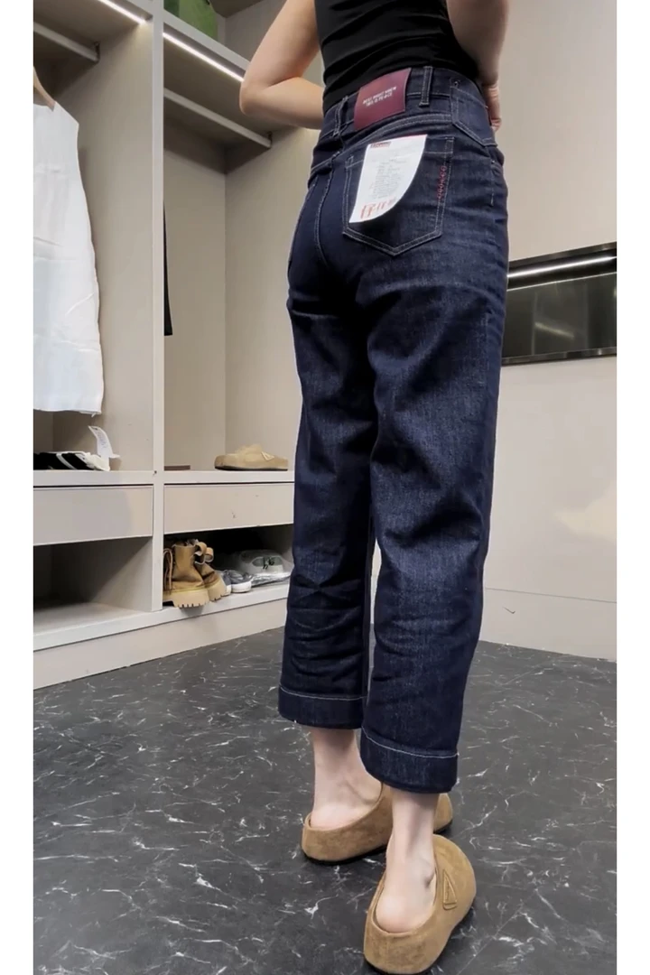 早秋新款高腰直牛仔裤女2025大码宽松显瘦小个子微弹直筒铅笔裤
