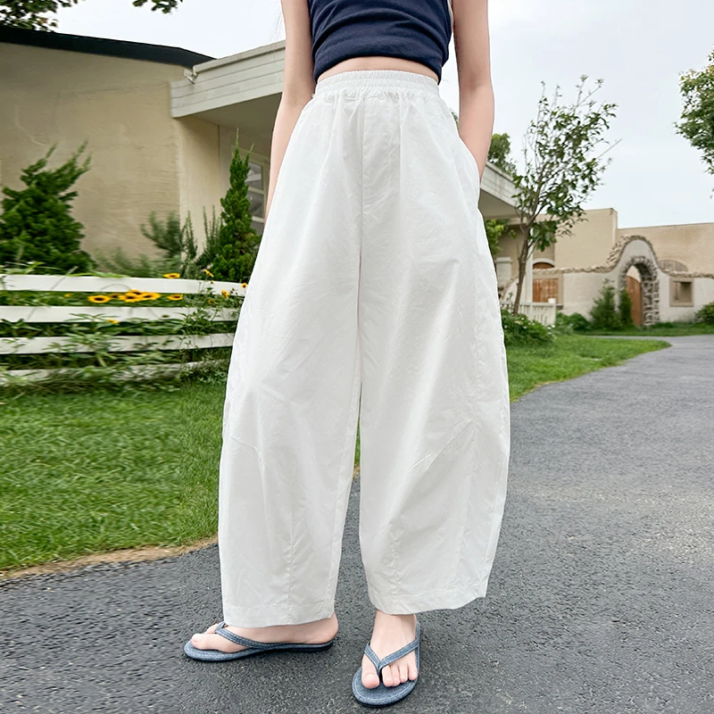 女童夏季裤子2025新款中大童薄款宽松弯刀气球裤小女孩儿童休闲裤