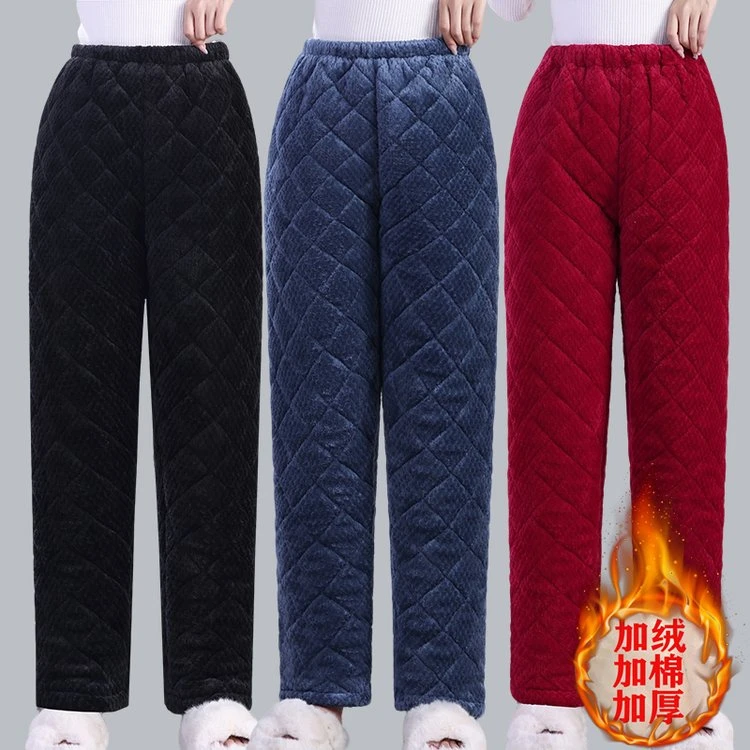 冬季男女三层加厚加绒夹棉棉裤加大码男士睡裤情侣高腰家居裤暖裤