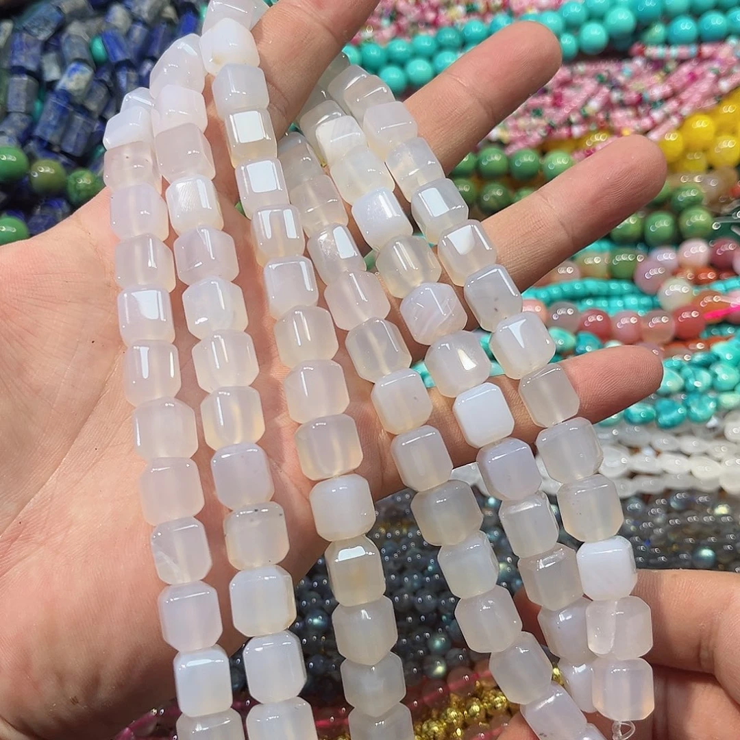 玛瑙/玉髓合金珠宝半成品白玛瑙切面方糖一条10mm