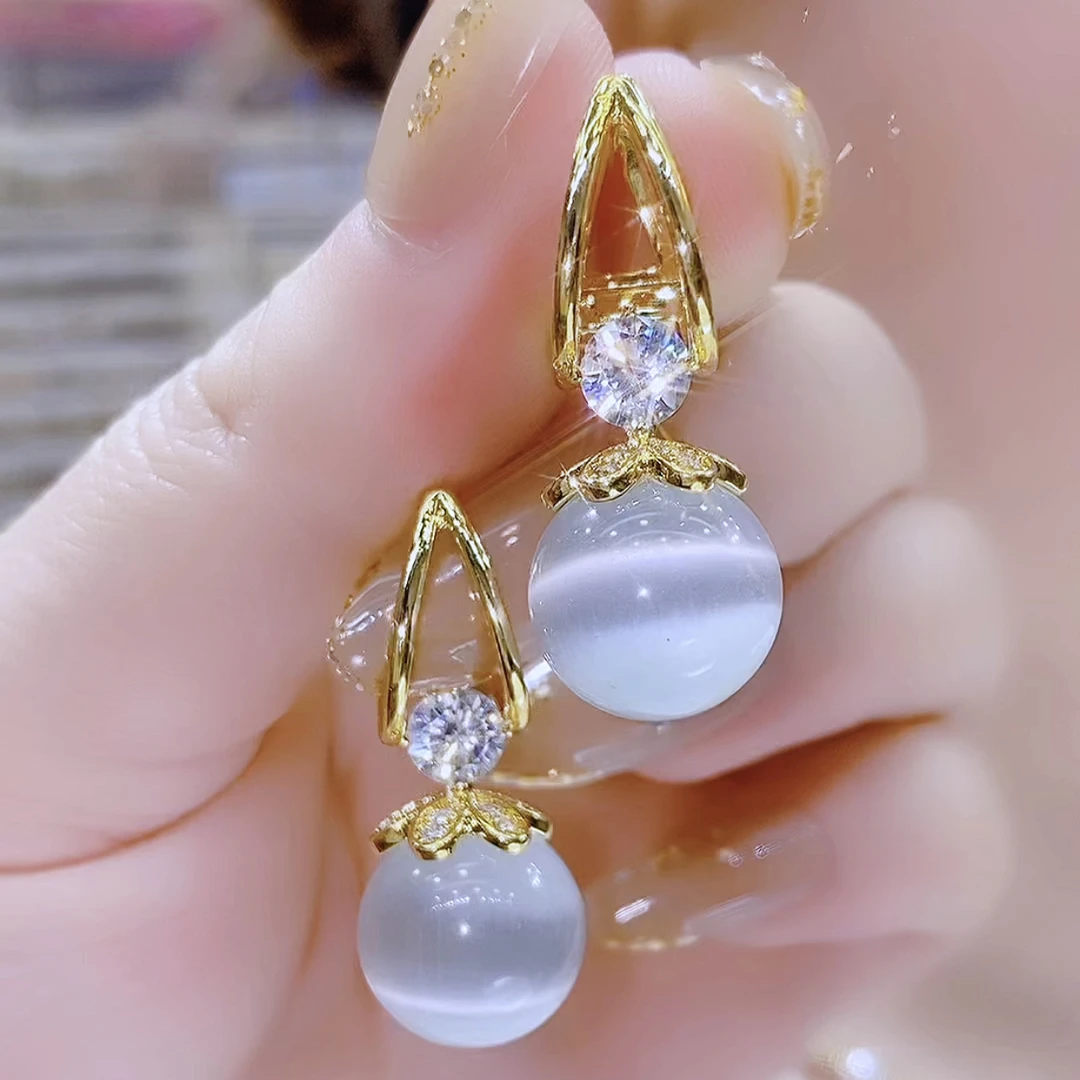 铜合金合成锆石耳饰 复古酒红珠珠耳扣气质日常时尚百搭耳环