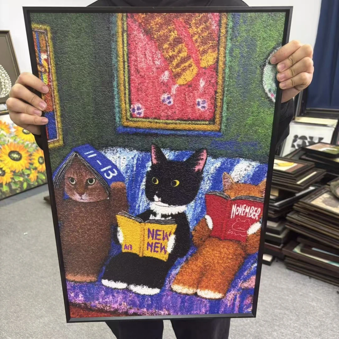 多巴胺小猫卡通风砂岩装饰画适用于客厅卧室玄关146