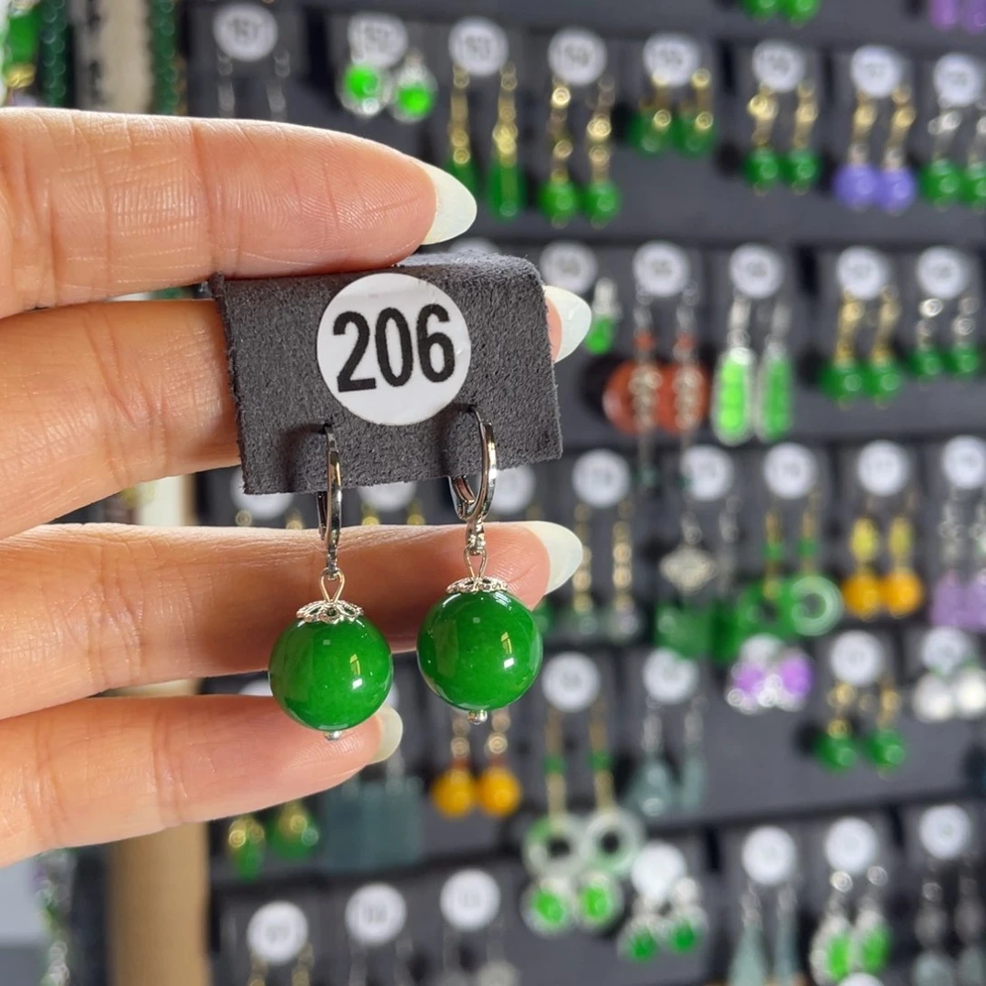 银S925镶嵌翡翠耳饰206