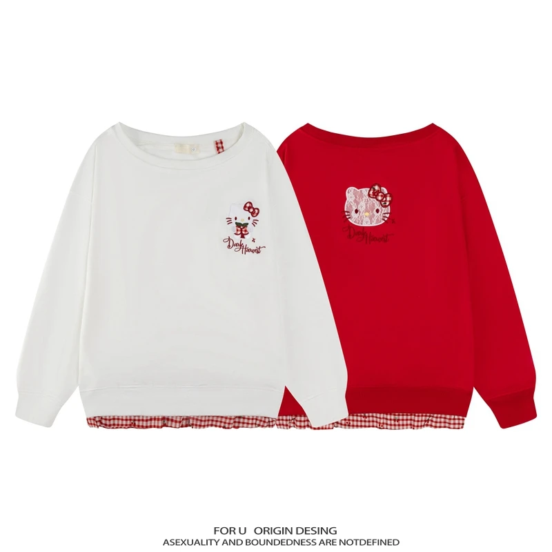 FOR U 原创国潮美式复古kitty猫刺绣长袖卫衣女秋季韩系慵懒上衣