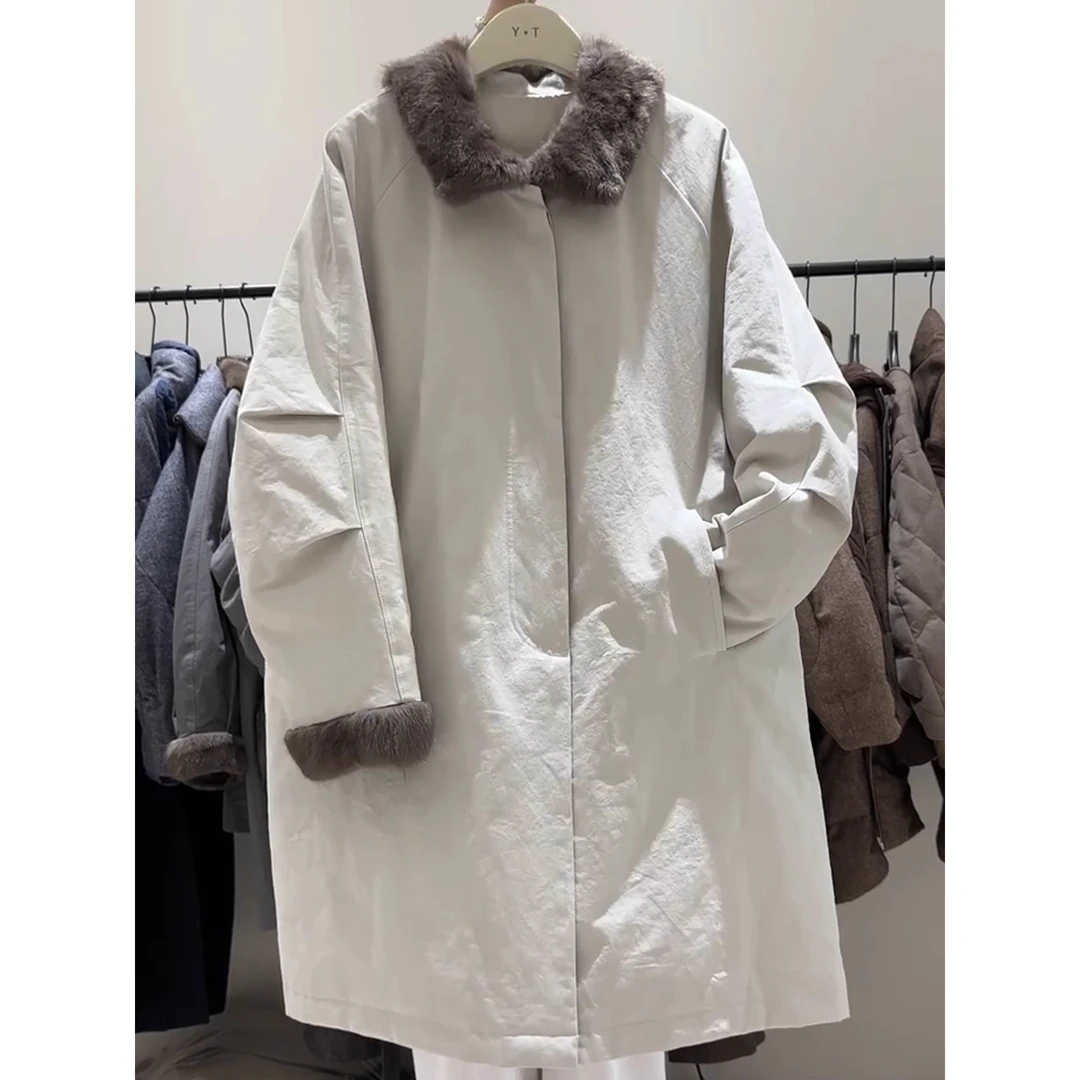 2025冬季新款大码时尚气质中长款毛领小个子通勤设计感派克服外套