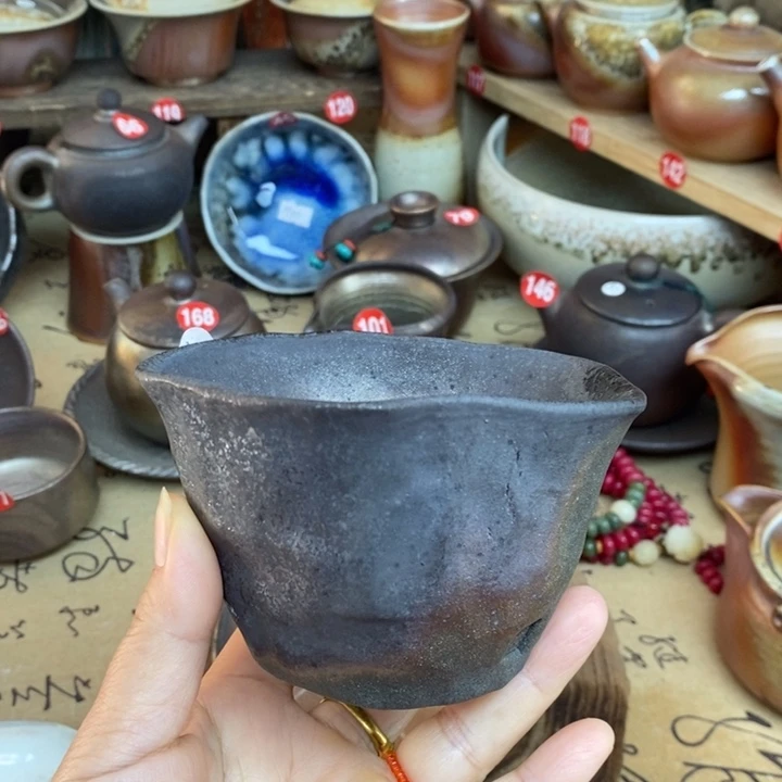 陶公道杯纯柴烧裸烧茶器可乐杯 溅水 烟灰缸 花盆