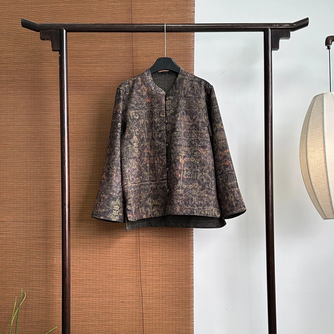 【252501】复古青铜 老料新中式40姆米 浮雕织花外套