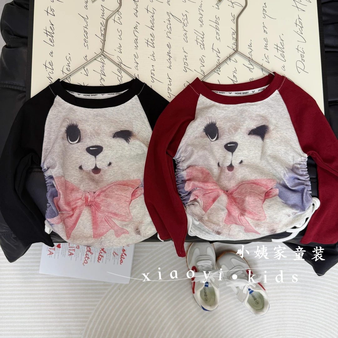 【秋上新】女童秋季新款插肩数码印花长袖T恤