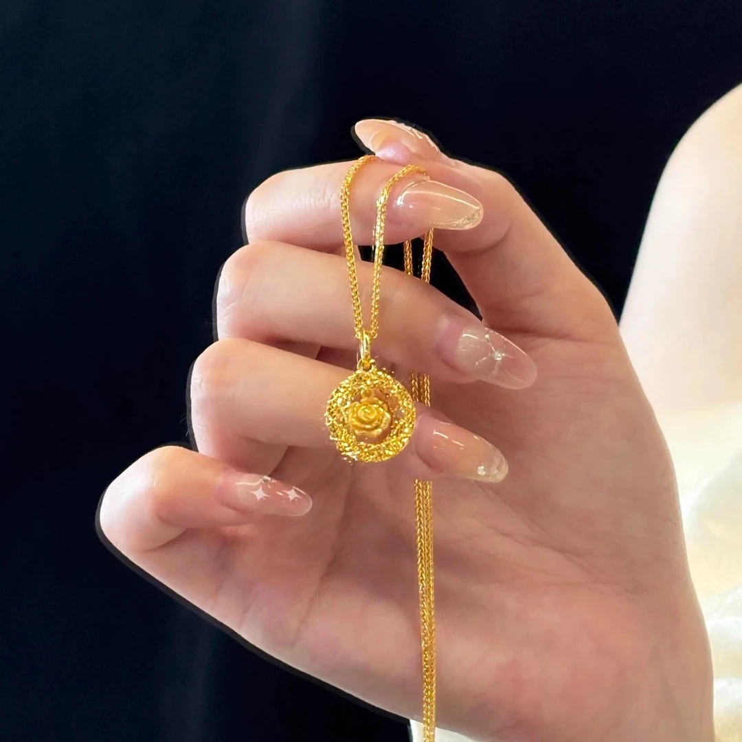 铜合金项链 新中式玫瑰花园项链女织梦网吊坠简约轻奢高级感
