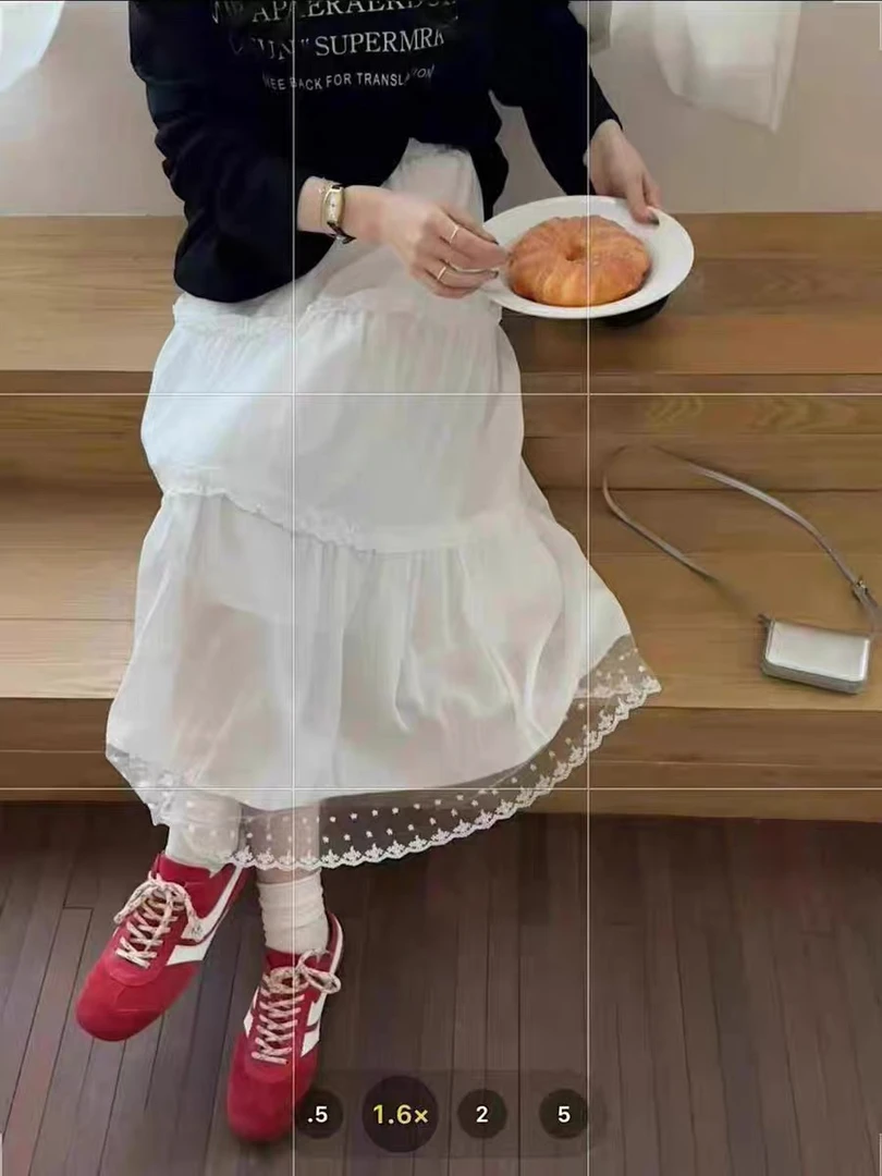 下摆拼接蕾丝白色半身蛋糕裙女韩国2025新款a字高腰显瘦长裙6106