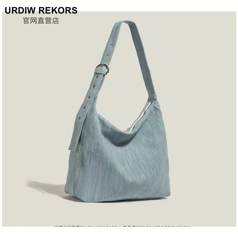URDIW REKORS复古牛仔托特包女2025新款大容量通勤帆布斜挎包单肩