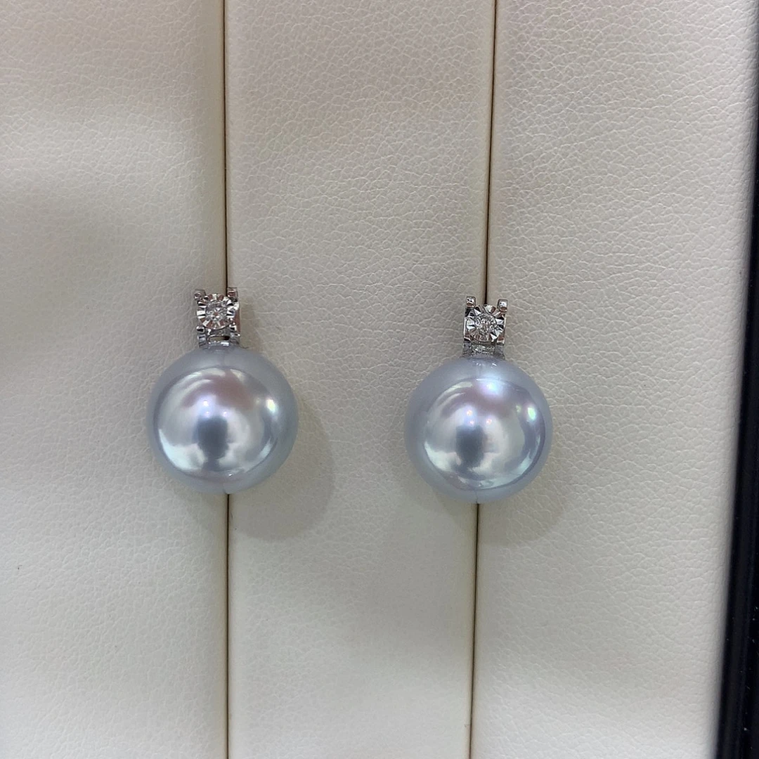 耳饰18K金镶嵌海水珍珠12-13mm澳白