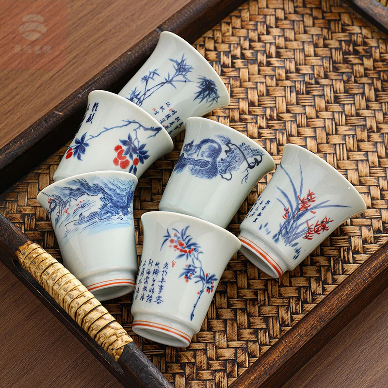 批发手绘茶具青花瓷茶杯个人杯功夫品茗杯陶瓷茶盏茶碗建盏主人杯