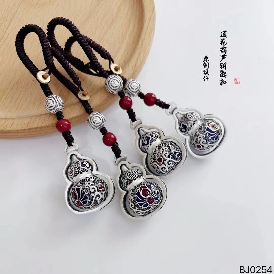 足银银制品 999花丝葫芦福字手把件 钥匙挂件复古时尚民族风素款
