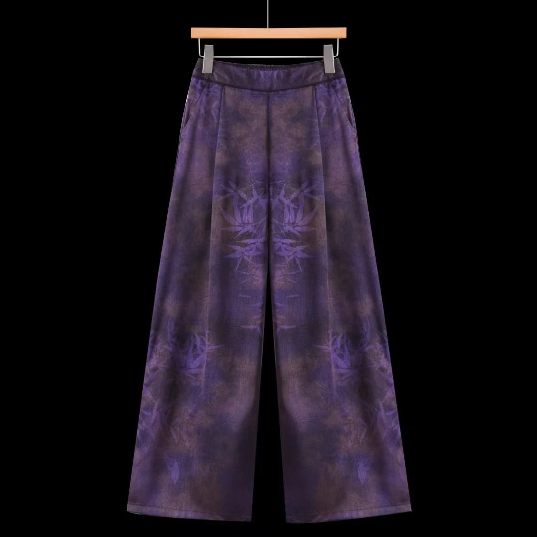 （苏依阁）XH春季新款紫竹~休闲复古国风女士提花直筒裤