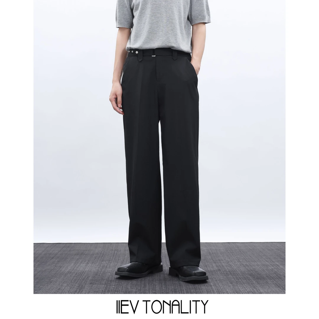 11EV 黑色高级感那不勒斯直筒西裤垂感宽松阔腿直筒裤抗皱免烫