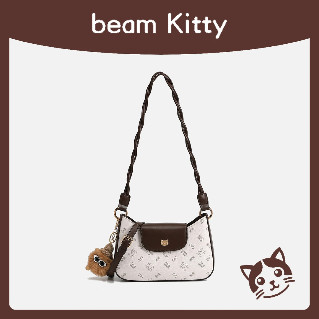 【GLi-婉瑜甄选】beam Kitty/杏棕拼色翻盖腋下包女斜挎包-A5563