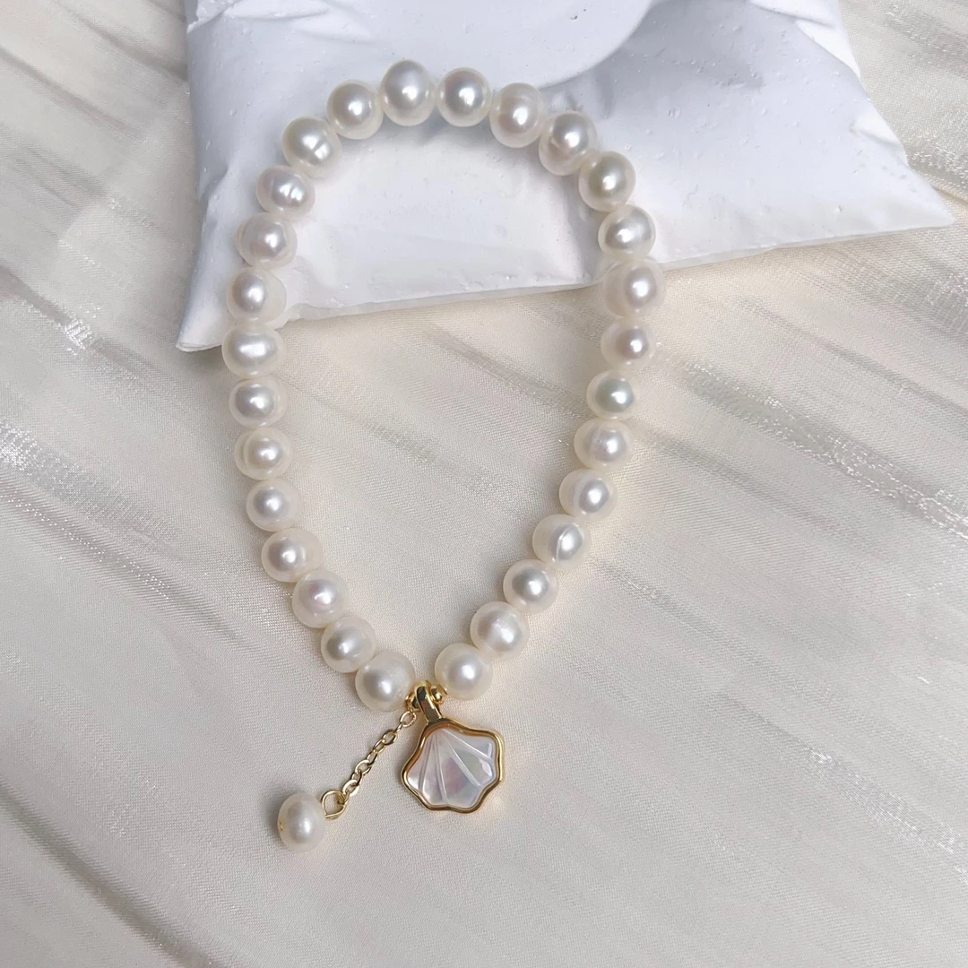 【 白月光 】6-7mm天然淡水无核珍珠贝母手链0512
