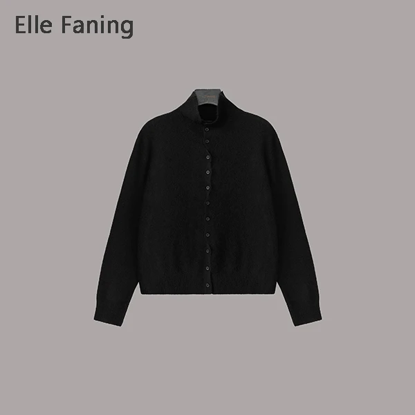 芒果优选-云绒风立 半高领山羊绒设计排扣针织开衫