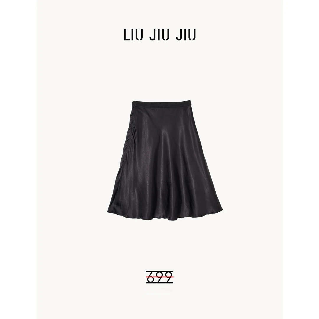 LIUJIUJIU 25秋季新款拉链松紧腰拼色腰头设计感时尚半裙BQ4817L