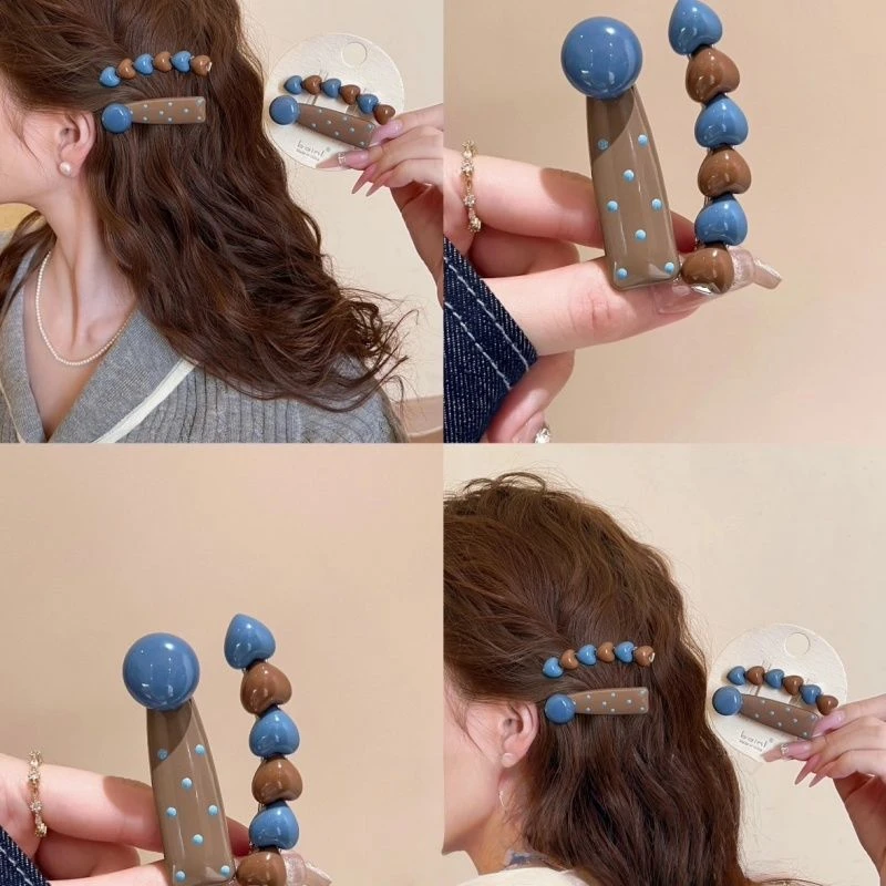 海盐奶咖发夹女爱心边夹前额一字发卡碎发刘海夹子头饰2025新款