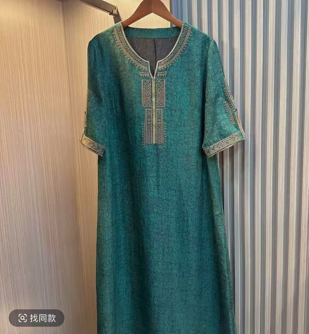 2025-209香云纱归裂纹大高货连衣裙
