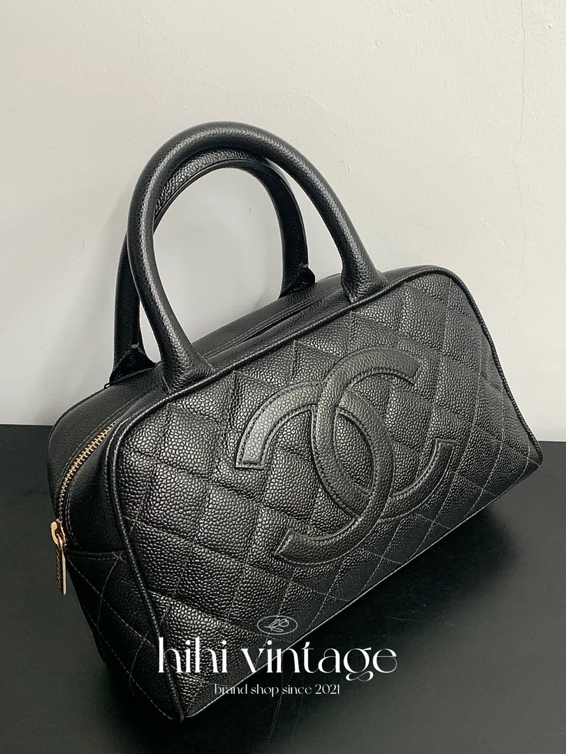 95新 Chanel/香奈儿 HIHI/黑色荔枝纹保龄球手提包小号9开二店