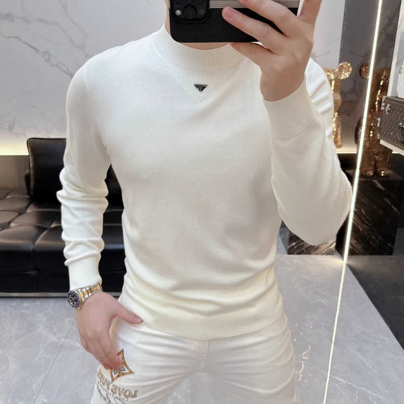 2025欧货轻奢高品质秋冬款长袖毛衣纯色男士休闲圆领打底衫潮5217