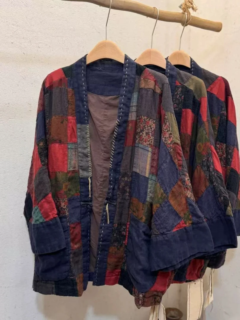 忆古朴拙原创设计复古百搭百家布双层多手工盘扣80斤穿到200斤