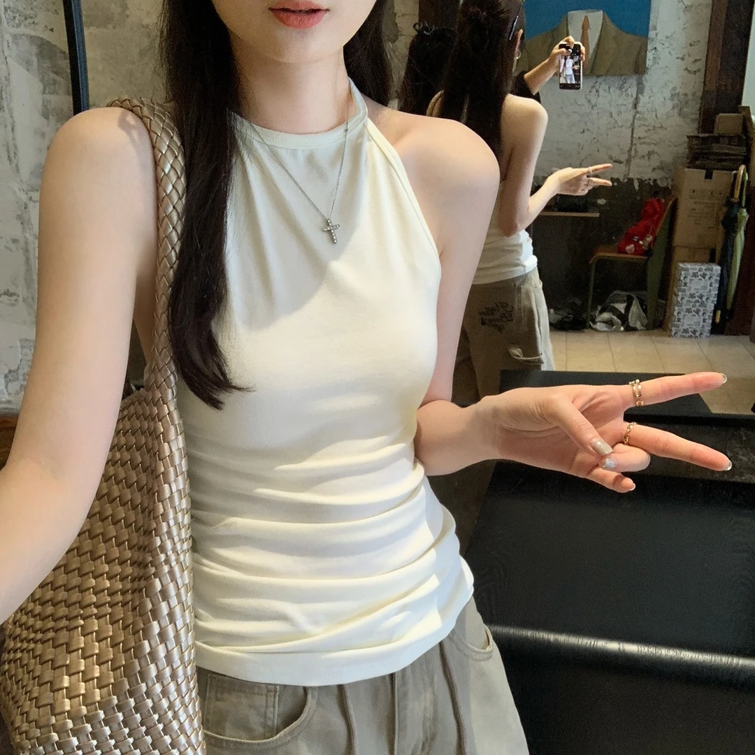 现货超好看法式独特气质挂脖系带无袖吊带背心女2025夏季新款辣妹