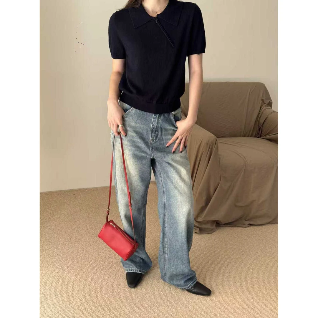 L-6202#AT#韩系简约百搭显瘦随性水洗牛仔裤（福利）